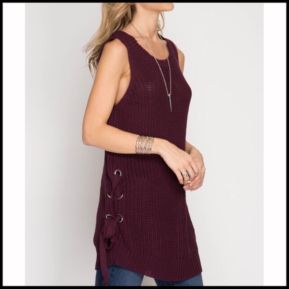 Plum Side Lace-up Sweater Vest - Picture 4 of 6